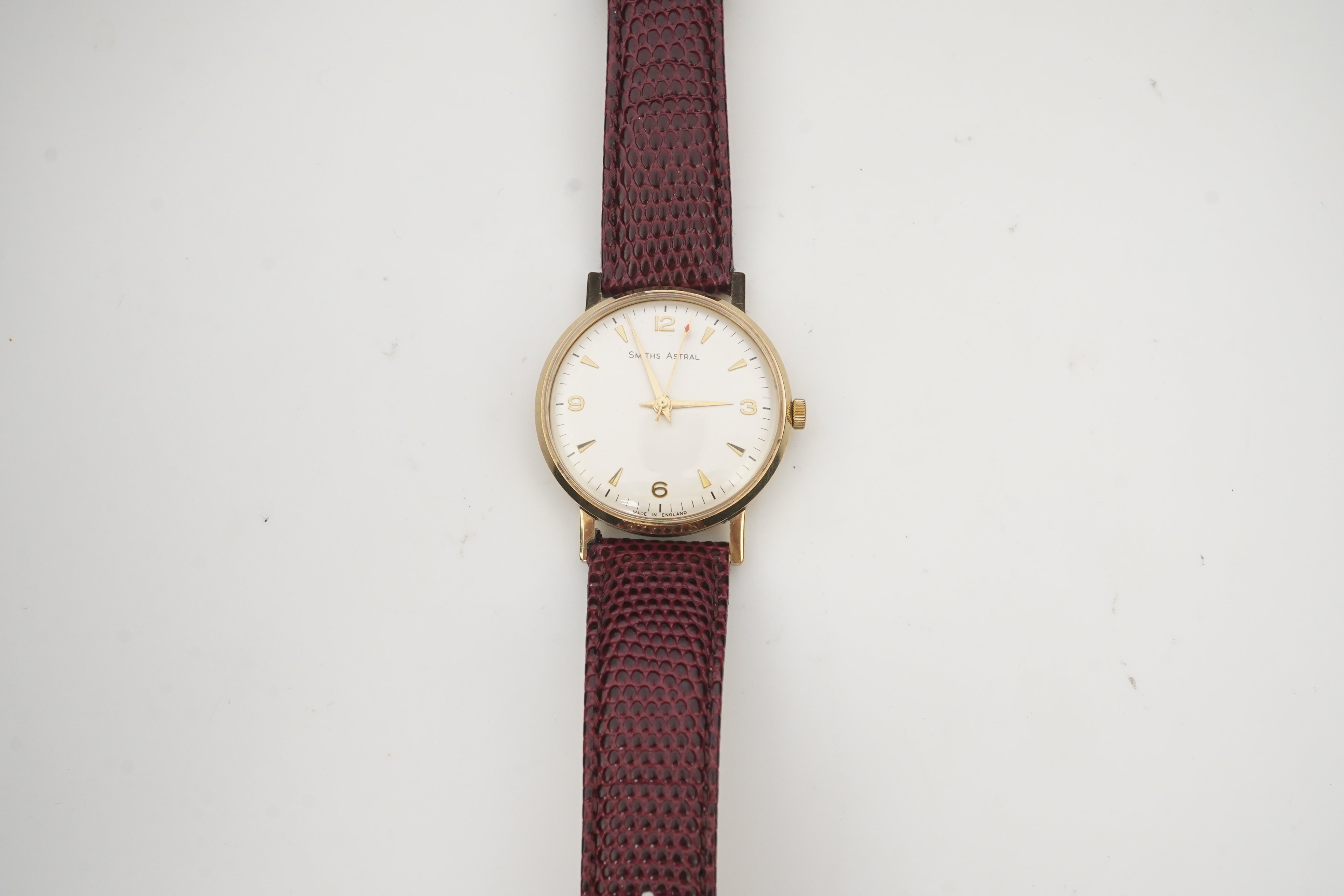 A gentleman's 1950's? 9ct gold Smiths Astral manual wind wrist watch, on a later associated Hirsch leather strap